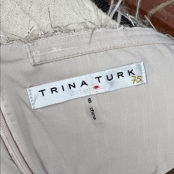 Trina Turk Feathered Metallic Textured Cream Fringe Mini Dress Size 8 - Picture 7 of 8